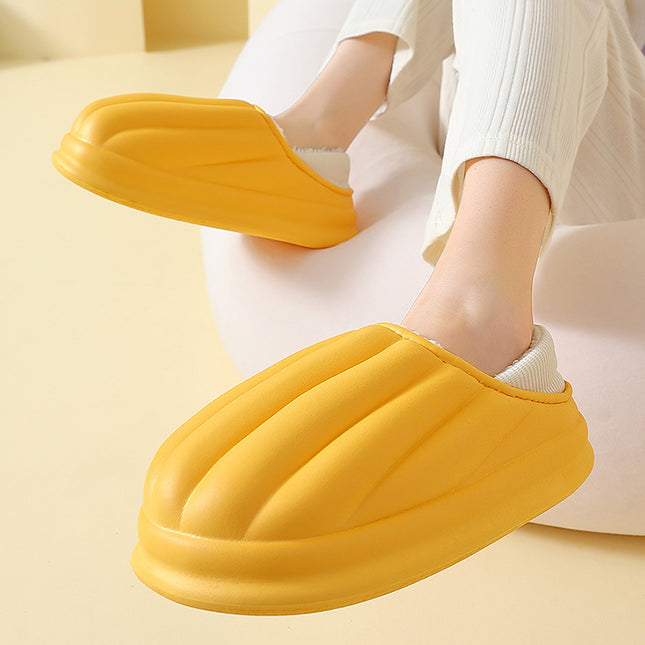 Fashion Shell Shape Design Cotton Shoes Women Waterproof Thick-soled Non-slip Plush Slippers Winter Indoor Outdoor House Shoes