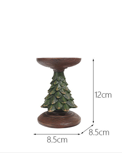 Resin Wooden Christmas Tree Candle Holder Base Figurine Christmas Decorations Candlestick Craft Home Living Room Decor