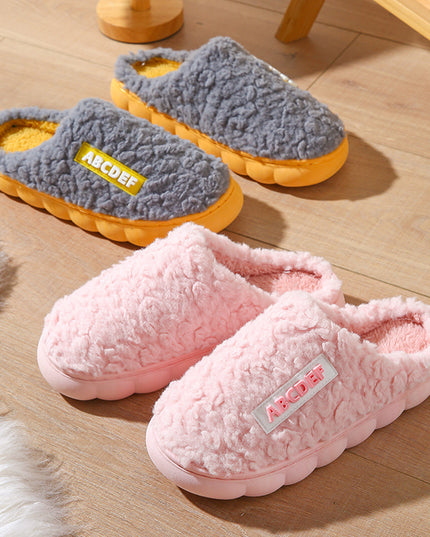 New Letter Home Slippers Autumn And Winter Indoor Non-slip Thick-soled Fur Slippers Fluffy Slides Household Warm Shoes