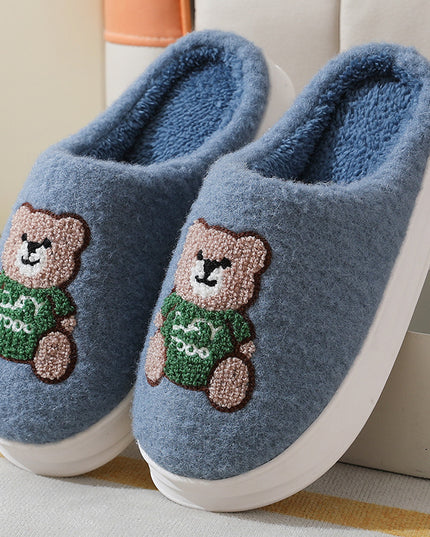 Lovely Cartoon Bear Woolen Slippers For Women Winter Indoor Thick-soled Non-slip Home Slippers Breathable Warm Bedroom Floor House Shoes