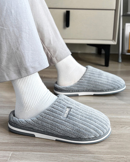 Solid Color Simple Cotton Slippers Winter Non-slip Home Warm Plush Slippers Household Indoor Couple Women's House Shoes