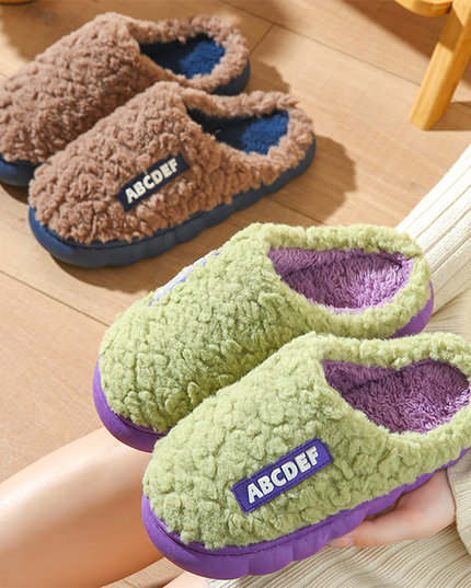 New Letter Home Slippers Autumn And Winter Indoor Non-slip Thick-soled Fur Slippers Fluffy Slides Household Warm Shoes