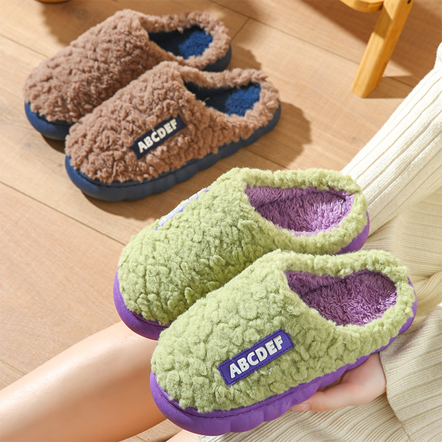 New Letter Home Slippers Autumn And Winter Indoor Non-slip Thick-soled Fur Slippers Fluffy Slides Household Warm Shoes