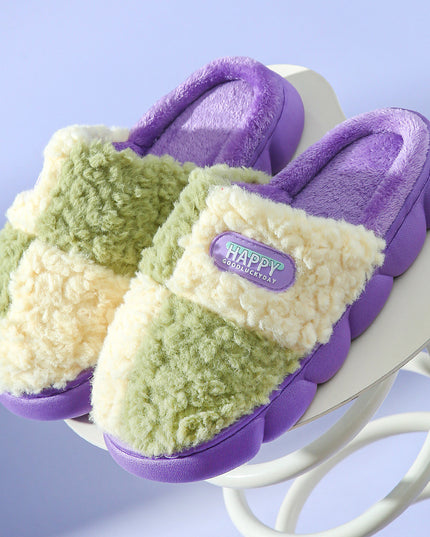 Color-matching Home Slippers Winter EVA Thick-soled Warm Plush Cotton Slippers Women Men Indoor Anti Slip House Shoes