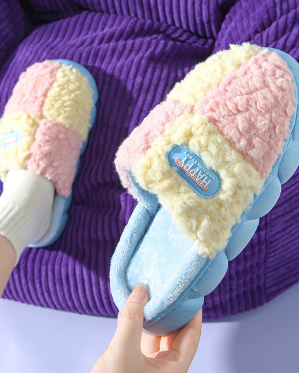 Color-matching Home Slippers Winter EVA Thick-soled Warm Plush Cotton Slippers Women Men Indoor Anti Slip House Shoes