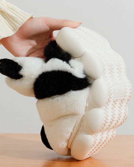 Cute Panda Shoes Winter Plush Slippers Women Warm Cartoon Garden House Shoes Indoor Home Thick Sole Footwear Non-Slip Fluffy Household Slides