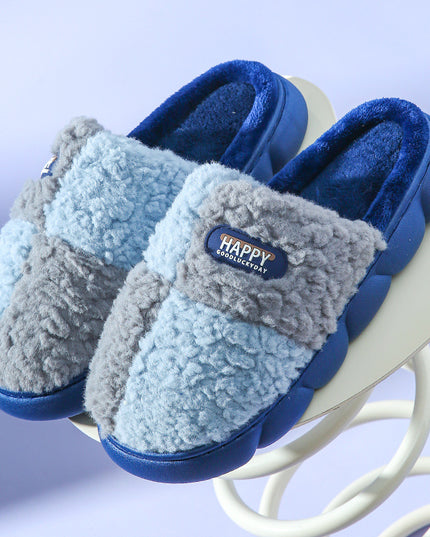 Color-matching Home Slippers Winter EVA Thick-soled Warm Plush Cotton Slippers Women Men Indoor Anti Slip House Shoes