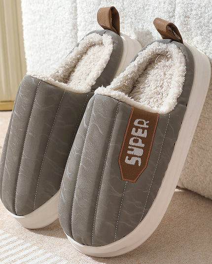 Striped Home Slippers Waterproof Thick-soled Non-slip Indoor Warm Plush Slippers Women Floor House Shoes Men Couple Autumn And Winter