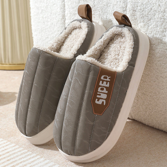 Striped Home Slippers Waterproof Thick-soled Non-slip Indoor Warm Plush Slippers Women Floor House Shoes Men Couple Autumn And Winter