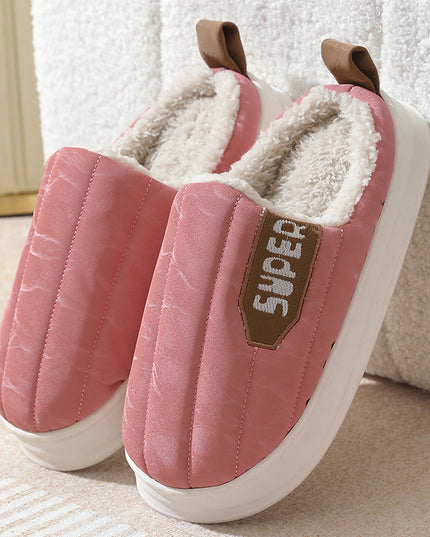 Striped Home Slippers Waterproof Thick-soled Non-slip Indoor Warm Plush Slippers Women Floor House Shoes Men Couple Autumn And Winter