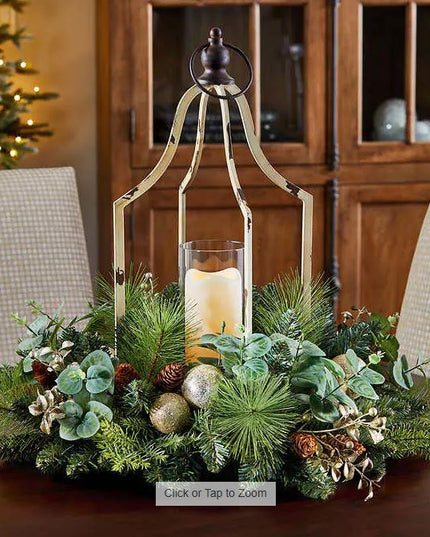 Christmas Centerpiece, Holiday Artificial Centerpiece with LED Candle, Christmas decor, white floral centerpiece