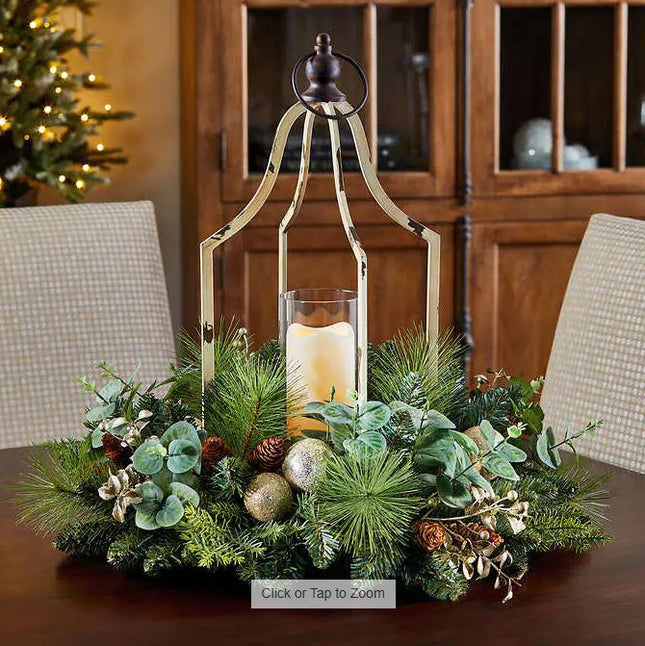 Christmas Centerpiece, Holiday Artificial Centerpiece with LED Candle, Christmas decor, white floral centerpiece