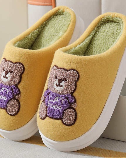 Lovely Cartoon Bear Woolen Slippers For Women Winter Indoor Thick-soled Non-slip Home Slippers Breathable Warm Bedroom Floor House Shoes