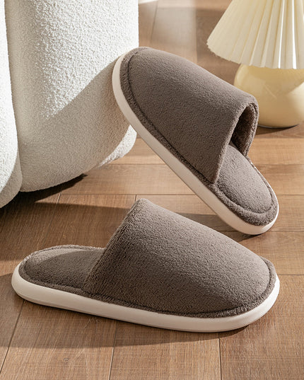 Solid Cotton Slippers For Women Autumn And Winter Warm Plush House Shoes Indoor Light Anti Slip Slippers Couple