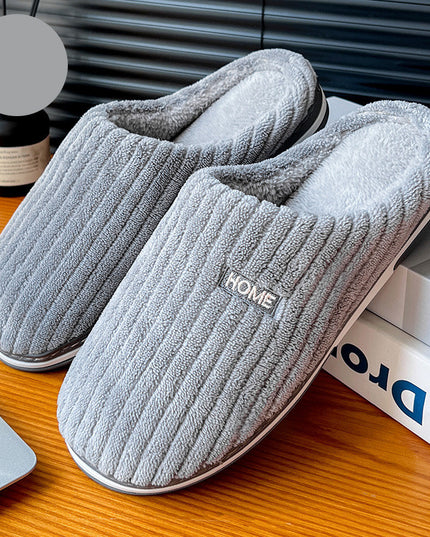 Solid Color Simple Cotton Slippers Winter Non-slip Home Warm Plush Slippers Household Indoor Couple Women's House Shoes