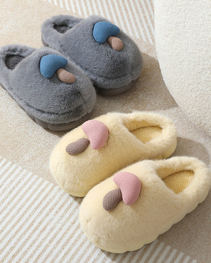 Cute Mushroom Cotton Slippers For Women Thick-soled Autumn And Winter Plush Slipper Indoor Non-slip Eva Household Furry Shoes