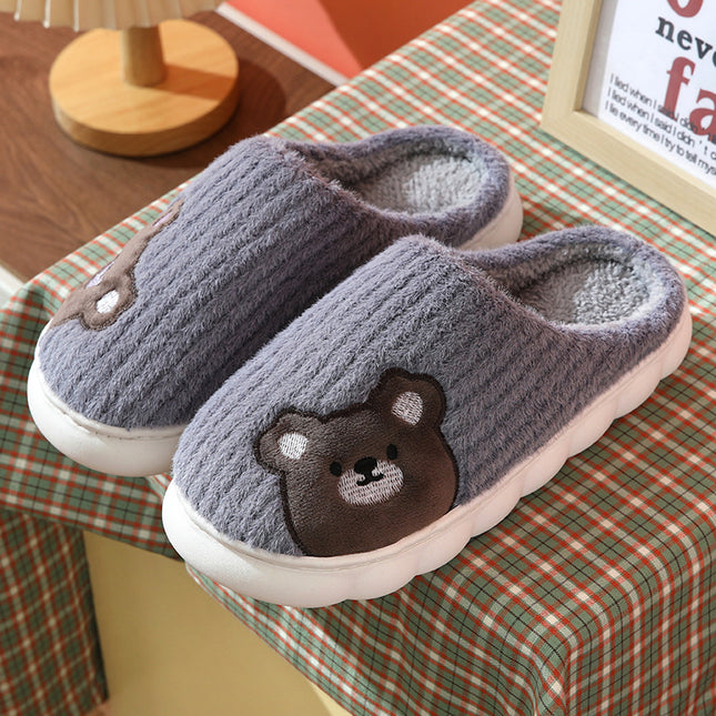 Cute Rabbit Striped Slippers For Women Thick-soled Indoor Couples Warm Winter Non-slip Home Slipper Plush Cotton Shoes