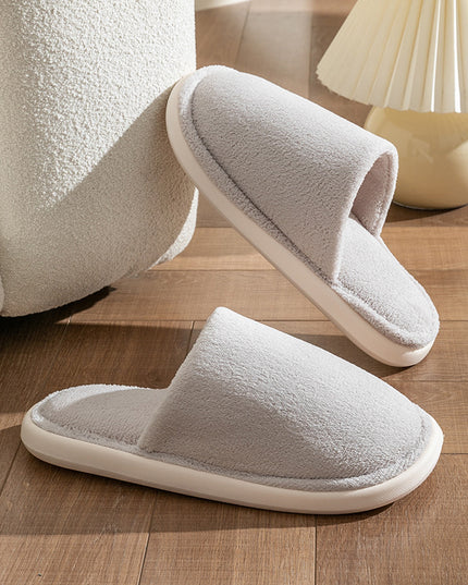 Solid Cotton Slippers For Women Autumn And Winter Warm Plush House Shoes Indoor Light Anti Slip Slippers Couple