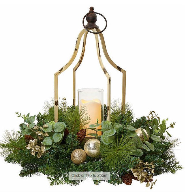 Christmas Centerpiece, Holiday Artificial Centerpiece with LED Candle, Christmas decor, white floral centerpiece