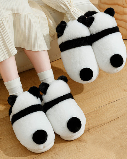 Cute Panda Shoes Winter Plush Slippers Women Warm Cartoon Garden House Shoes Indoor Home Thick Sole Footwear Non-Slip Fluffy Household Slides