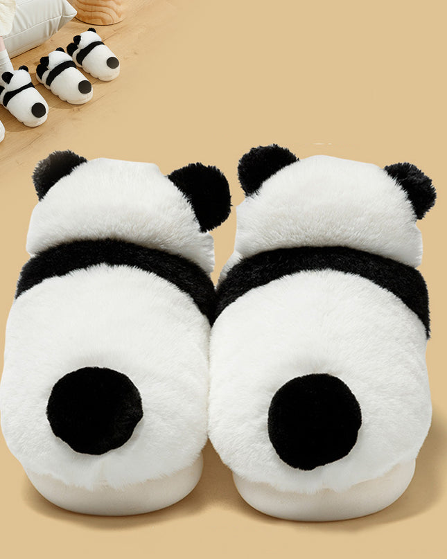 Cute Panda Shoes Winter Plush Slippers Women Warm Cartoon Garden House Shoes Indoor Home Thick Sole Footwear Non-Slip Fluffy Household Slides