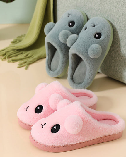 Cute Cartoon Cotton Slippers For Women Winter Warm Indoor Non-slip Thick-soled Home Slippers Furry Plush House Shoes