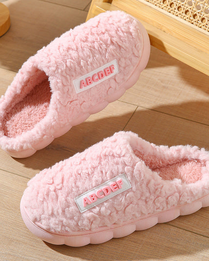 New Letter Home Slippers Autumn And Winter Indoor Non-slip Thick-soled Fur Slippers Fluffy Slides Household Warm Shoes