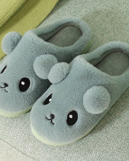 Cute Cartoon Cotton Slippers For Women Winter Warm Indoor Non-slip Thick-soled Home Slippers Furry Plush House Shoes