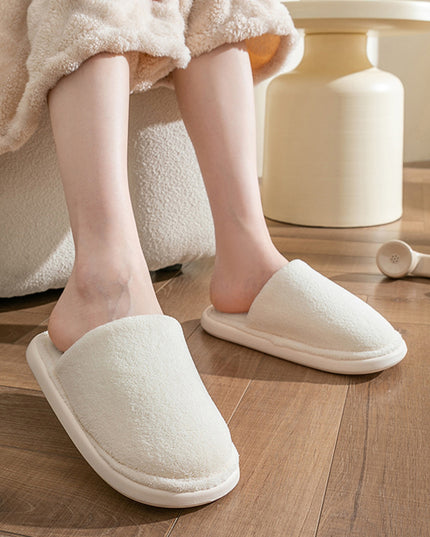 Solid Cotton Slippers For Women Autumn And Winter Warm Plush House Shoes Indoor Light Anti Slip Slippers Couple