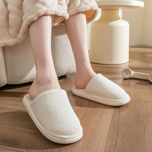 Solid Cotton Slippers For Women Autumn And Winter Warm Plush House Shoes Indoor Light Anti Slip Slippers Couple