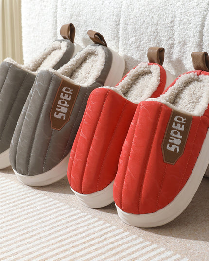 Striped Home Slippers Waterproof Thick-soled Non-slip Indoor Warm Plush Slippers Women Floor House Shoes Men Couple Autumn And Winter