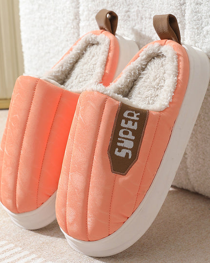 Striped Home Slippers Waterproof Thick-soled Non-slip Indoor Warm Plush Slippers Women Floor House Shoes Men Couple Autumn And Winter