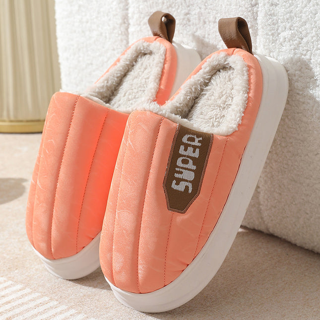 Striped Home Slippers Waterproof Thick-soled Non-slip Indoor Warm Plush Slippers Women Floor House Shoes Men Couple Autumn And Winter