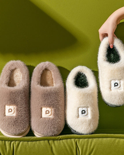 Soft Furry Plush Slippers Winter Indoor Non-slip Floor Slippers Women's Thickened Solid Warm Home Cotton Shoe