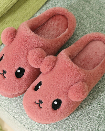 Cute Cartoon Cotton Slippers For Women Winter Warm Indoor Non-slip Thick-soled Home Slippers Furry Plush House Shoes