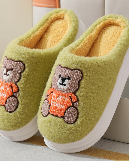 Lovely Cartoon Bear Woolen Slippers For Women Winter Indoor Thick-soled Non-slip Home Slippers Breathable Warm Bedroom Floor House Shoes