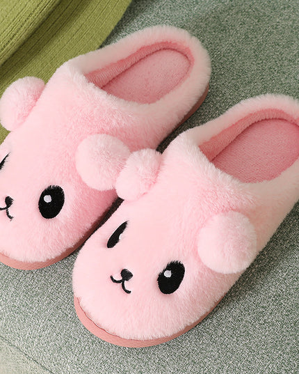 Cute Cartoon Cotton Slippers For Women Winter Warm Indoor Non-slip Thick-soled Home Slippers Furry Plush House Shoes