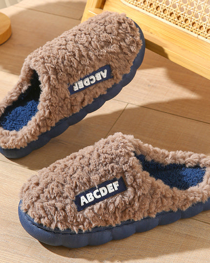 New Letter Home Slippers Autumn And Winter Indoor Non-slip Thick-soled Fur Slippers Fluffy Slides Household Warm Shoes