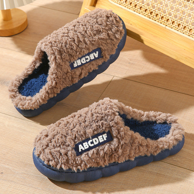 New Letter Home Slippers Autumn And Winter Indoor Non-slip Thick-soled Fur Slippers Fluffy Slides Household Warm Shoes