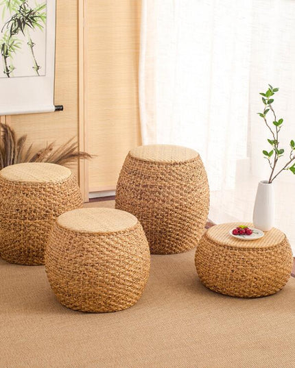 Home Collection Rattan Small Stool Ottoman Footrest Modern Round Foot