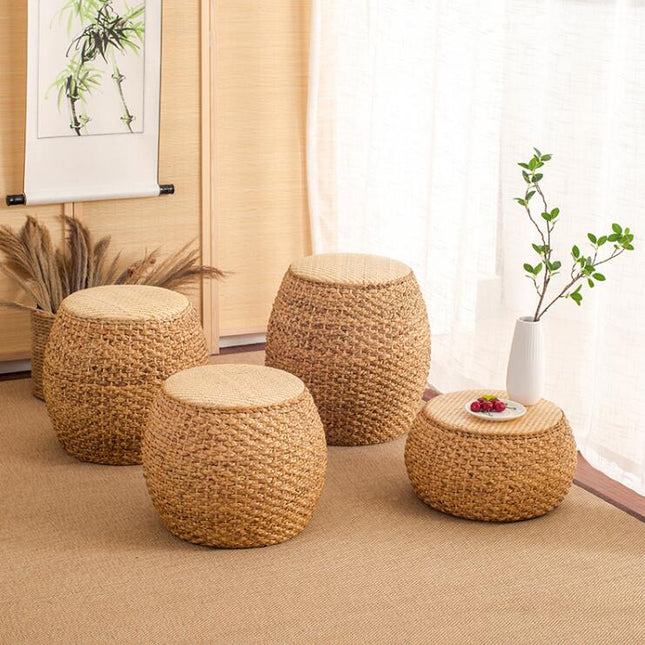 Home Collection Rattan Small Stool Ottoman Footrest Modern Round Foot