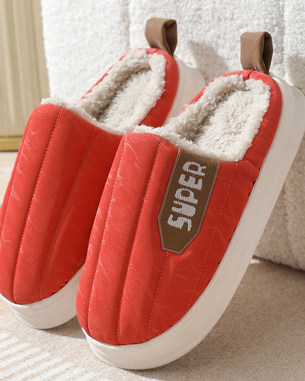 Striped Home Slippers Waterproof Thick-soled Non-slip Indoor Warm Plush Slippers Women Floor House Shoes Men Couple Autumn And Winter