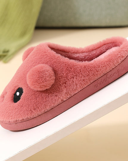 Cute Cartoon Cotton Slippers For Women Winter Warm Indoor Non-slip Thick-soled Home Slippers Furry Plush House Shoes