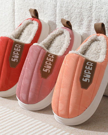 Striped Home Slippers Waterproof Thick-soled Non-slip Indoor Warm Plush Slippers Women Floor House Shoes Men Couple Autumn And Winter