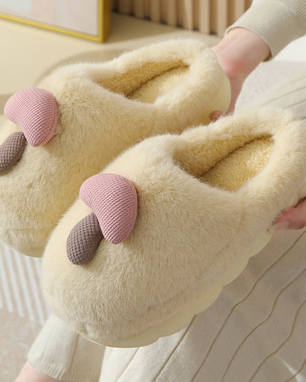 Cute Mushroom Cotton Slippers For Women Thick-soled Autumn And Winter Plush Slipper Indoor Non-slip Eva Household Furry Shoes