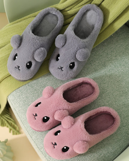 Cute Cartoon Cotton Slippers For Women Winter Warm Indoor Non-slip Thick-soled Home Slippers Furry Plush House Shoes