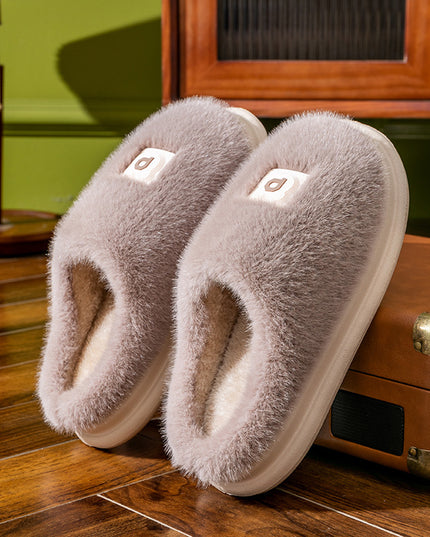 Soft Furry Plush Slippers Winter Indoor Non-slip Floor Slippers Women's Thickened Solid Warm Home Cotton Shoe