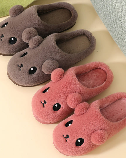 Cute Cartoon Cotton Slippers For Women Winter Warm Indoor Non-slip Thick-soled Home Slippers Furry Plush House Shoes