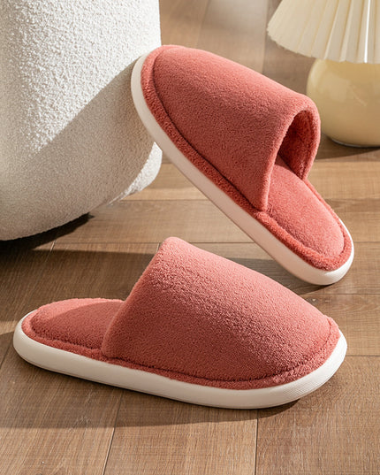 Solid Cotton Slippers For Women Autumn And Winter Warm Plush House Shoes Indoor Light Anti Slip Slippers Couple