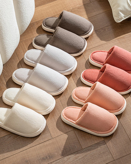 Solid Cotton Slippers For Women Autumn And Winter Warm Plush House Shoes Indoor Light Anti Slip Slippers Couple